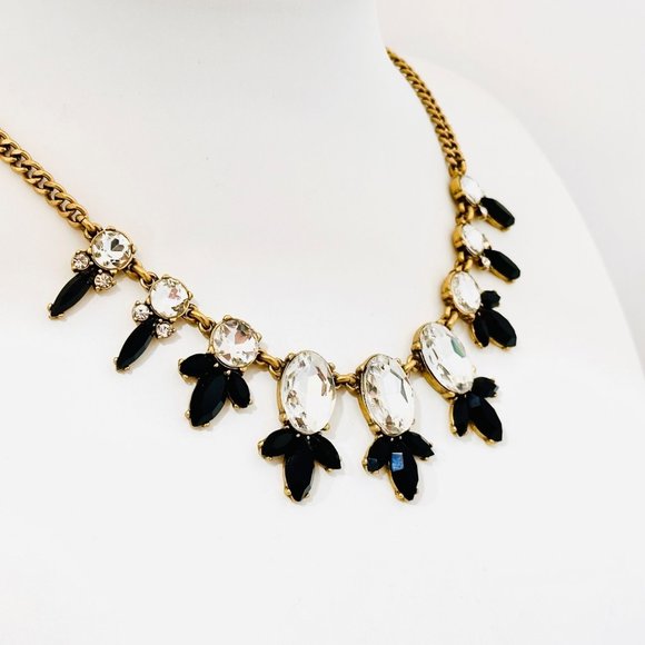 J. Crew Clear Crystal and Black Statement Necklace 17.5" + 2.5" - Picture 6 of 8